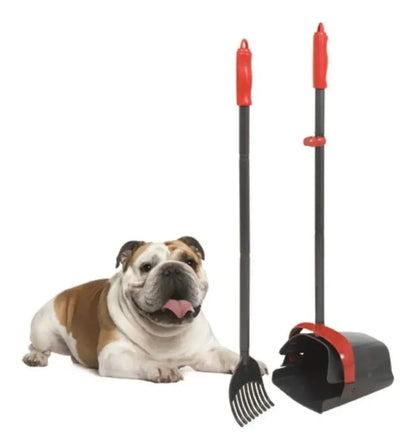 Recogedor de excrementos para perros y gatos con rastrillo, contenedor giratorio y mango largo de más de 90 cm