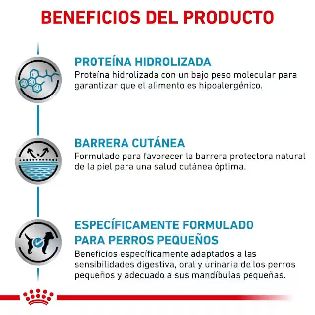 ROYAL CANIN Hypoallergenic Small Dog, pienso veterinario hipoalergénico para perros pequeños con alergias alimentarias, piel sensible y problemas digestivos. Disponible en Gabo y Gordo E Shop Canarias.