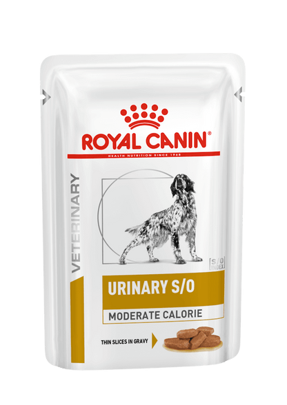 Royal Canin Urinary S/O Moderate Calorie Salsa para perros, comida húmeda veterinaria en sobres, pack de 12 x 100g.
