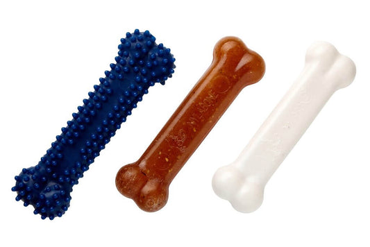 Set de mordedores en forma de hueso con sabor a pollo para cachorros – Ideal para dentición y cuidado dental, disponible en Gabo y Gordo E Shop