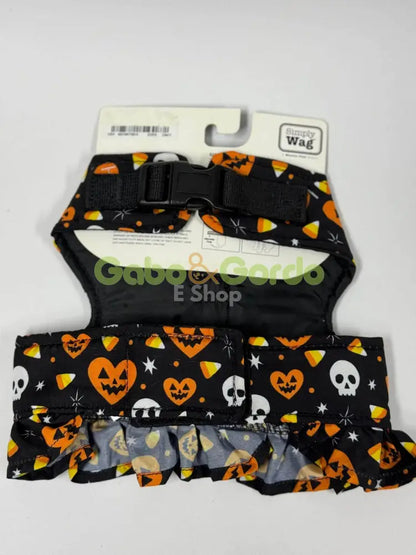 Perro pequeño con disfraz de Halloween Simply Wag, cómodo y ligero, ideal para fiestas y fotos.