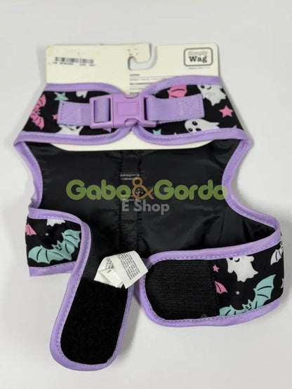 Perro pequeño con traje de Halloween Simply Wag talla M, cómodo y ligero, ideal para fiestas.