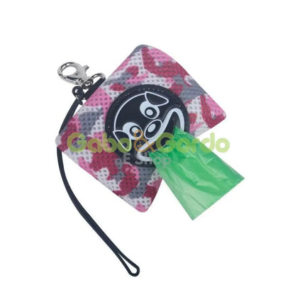 Dispensador TRE PONTI Smile Dog rosa camuflaje para bolsas de perro, silencioso y práctico.