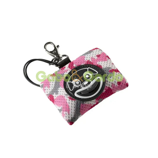 Dispensador TRE PONTI Smile Dog rosa camuflaje para bolsas de perro, silencioso y práctico.