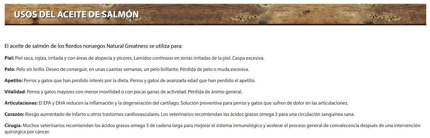 Natural Greatness aceite de salmón para perros y gatos.  Gabo y Gordo Pet Shop, la mejor tienda online en las Islas Canarias, España, tienda online para mascotas, perros, gatos, conejos, tortugas, animales, accesorios para mascotas en general. 