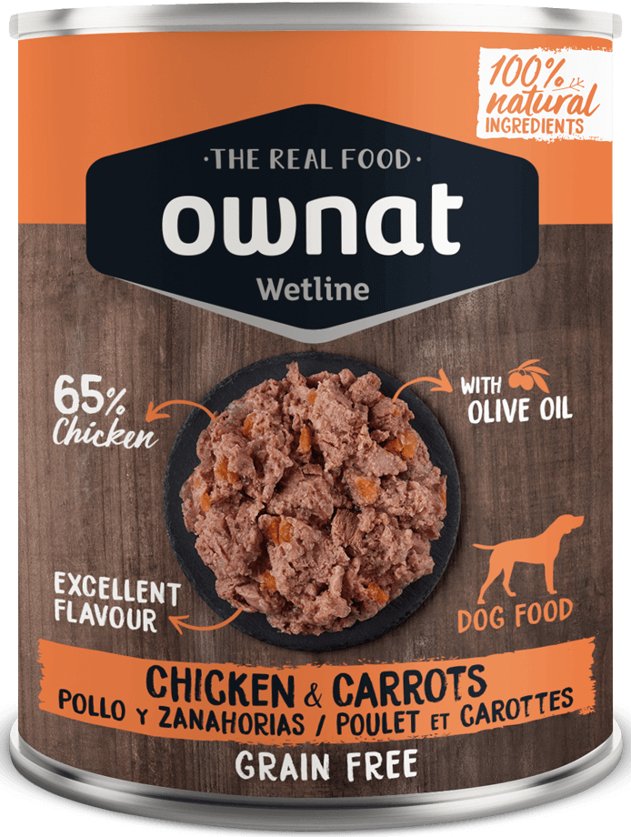 OWNAT Wetline | Comida húmeda con pollo y zanahorias para perro 400 g x 12 unidades sin cereales Gabo y Gordo Pet Shop en Las Palmas de Gran Canaria tienda para mascotas, perros, gatos, conejos, tortugas, animales, accesorios para mascotas.