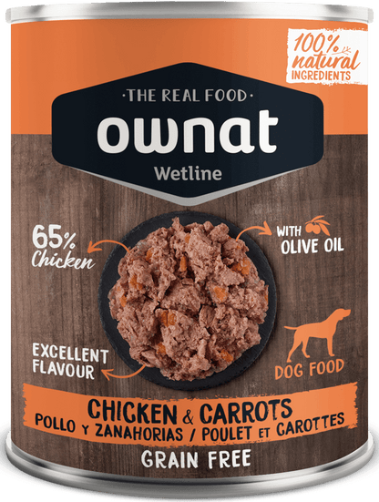 OWNAT Wetline | Comida húmeda con pollo y zanahorias para perro 400 g x 12 unidades sin cereales Gabo y Gordo E Shop, la mejor tienda online en las Islas Canarias, España, tienda online para mascotas, perros, gatos, conejos, tortugas, animales, accesorios para mascotas en general. 
Gabo y Gordo E Shop in Canary Islands, the best store for pets, dogs, cats, rabbits, turtles, animals, pet accessories.