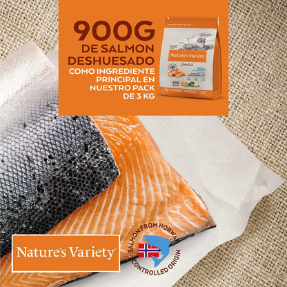NATURE'S VARIETY SELECTED ESTERILIZADO SALMÓN NORUEGO Gabo y Gordo Pet Shop en Las Palmas de Gran Canaria tienda para mascotas, perros, gatos, conejos, tortugas, animales, accesorios para mascotas.
