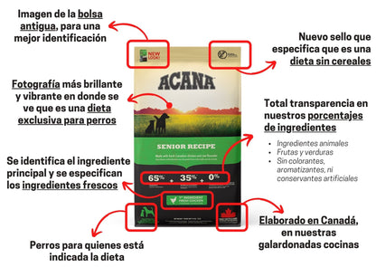 Pienso ACANA SENIOR RECIPE Gabo y Gordo E Shop, la mejor tienda online en las Islas Canarias, España, tienda online para mascotas, perros, gatos, conejos, tortugas, animales, accesorios para mascotas en general. 
Gabo y Gordo E Shop in Canary Islands, the best store for pets, dogs, cats, rabbits, turtles, animals, pet accessories.