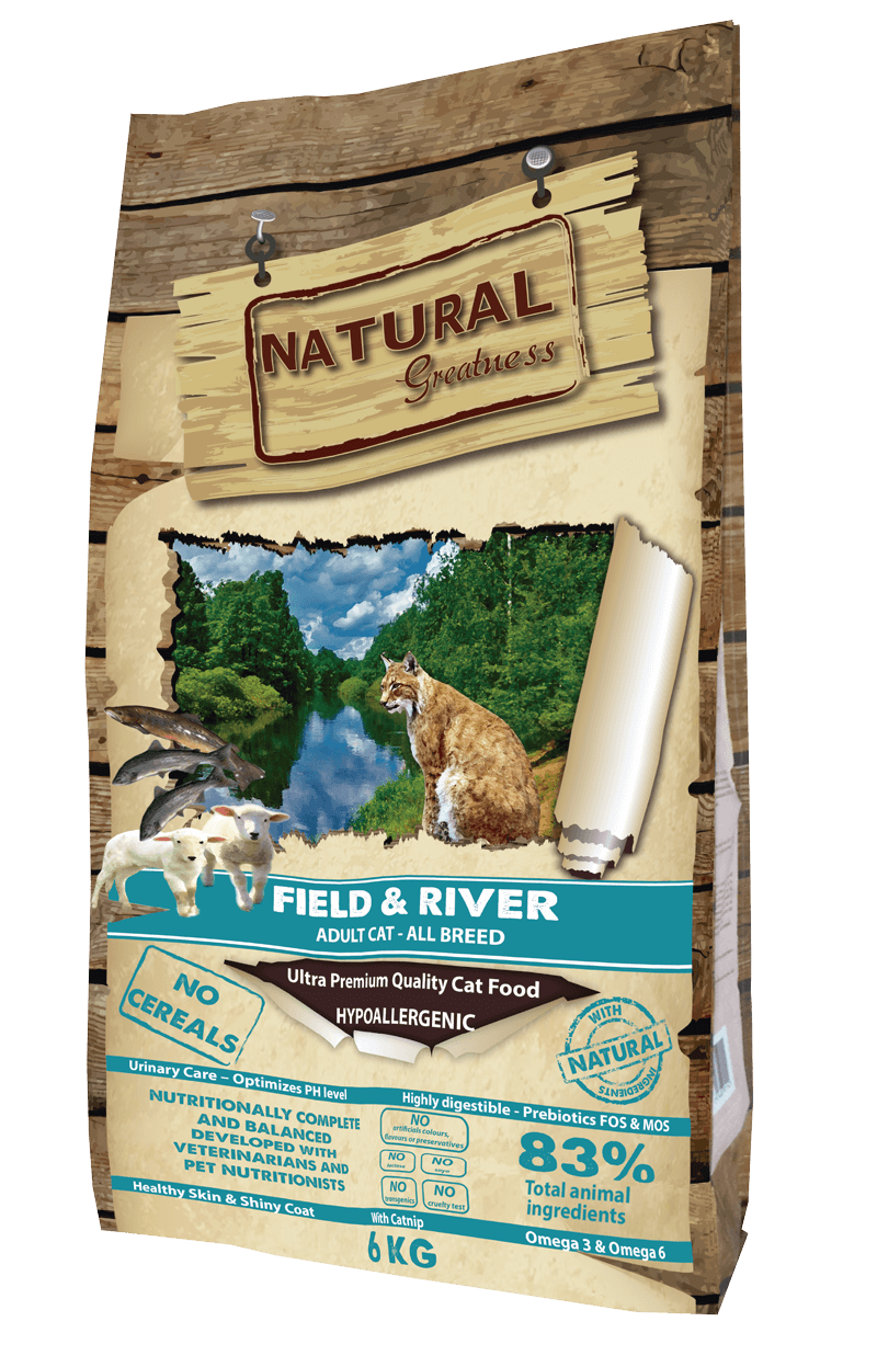 NATURAL GREATNESS RECETA FIELD AND RIVER GATOS ADULTOS SENSITIVE SIN CEREALES.   Gabo y Gordo Pet Shop, tienda online en las Islas Canarias, España, tienda online para mascotas, perros, gatos, conejos, tortugas, animales, accesorios para mascotas en general. 