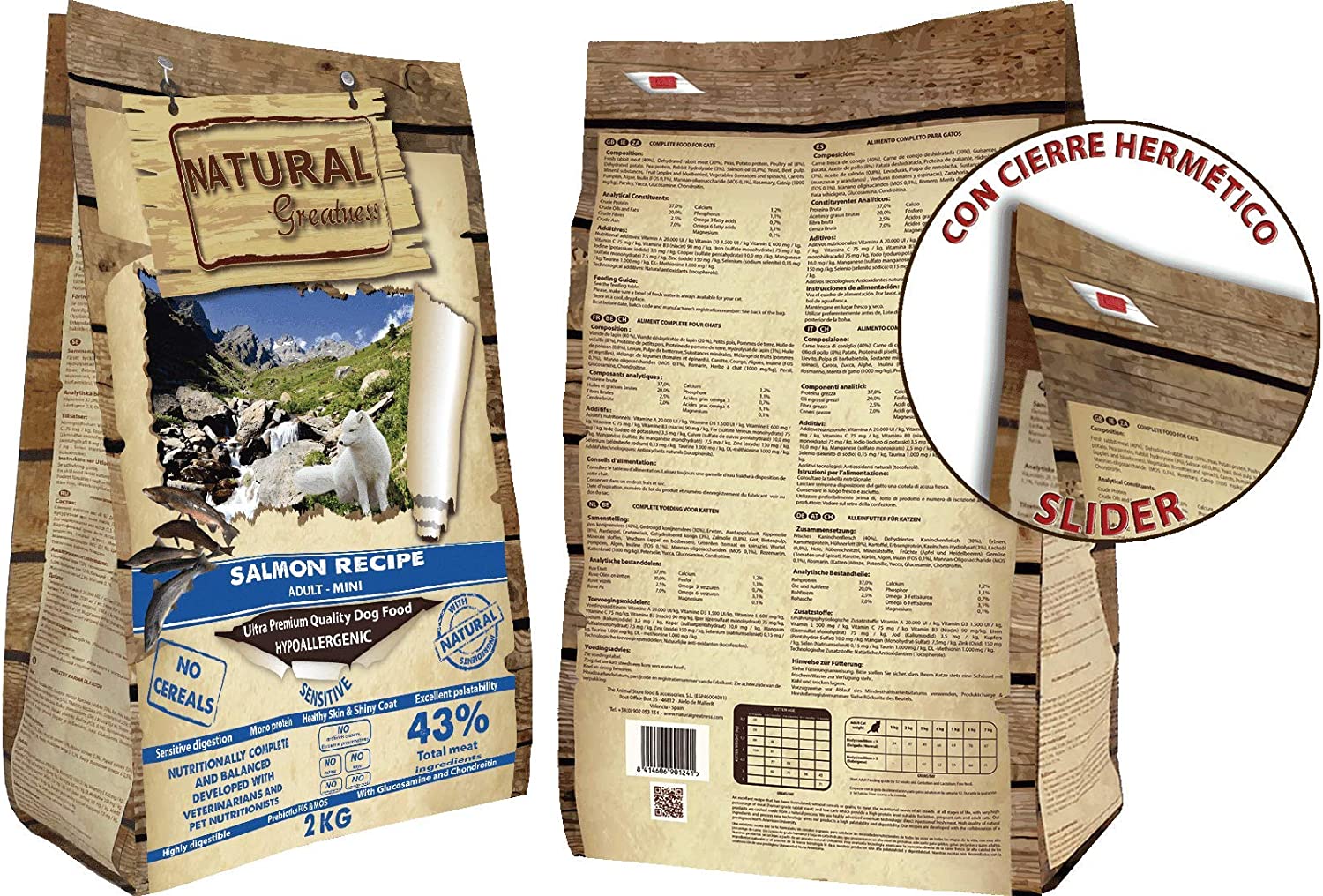 NATURAL GREATNESS RECETA DE SALMÓN PERROS MINI SIN CEREALES  en Gabo y Gordo Pet Shop, tienda online en las Islas Canarias, España, tienda online para mascotas, perros, gatos, conejos, tortugas, animales, accesorios para mascotas en general. 