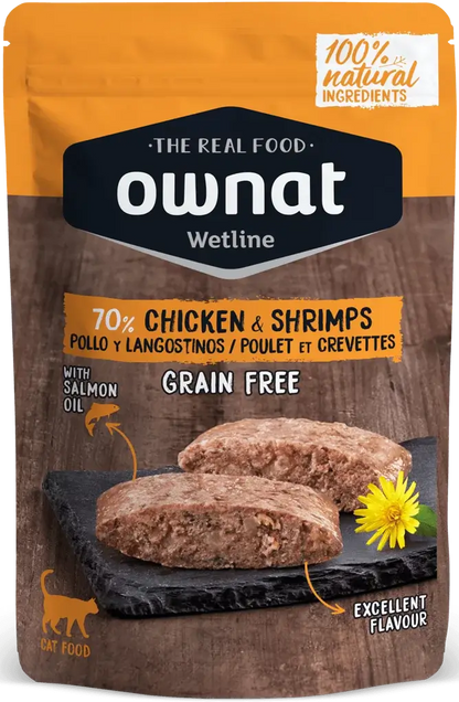 OWNAT pollo y langostinos comida húmeda para gato 85 g x 12 unidades Gabo y Gordo E Shop, la mejor tienda online en las Islas Canarias, España, tienda online para mascotas, perros, gatos, conejos, tortugas, animales, accesorios para mascotas en general. 
Gabo y Gordo E Shop in Canary Islands, the best store for pets, dogs, cats, rabbits, turtles, animals, pet accessories.