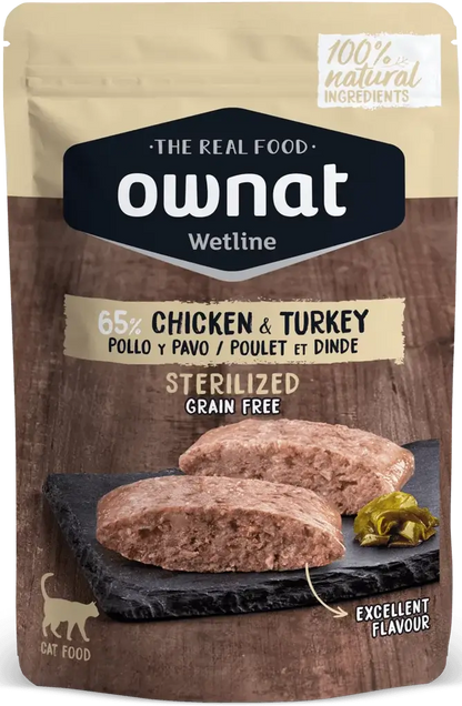 OWNAT pollo y pavo comida húmeda para gato esterilizado 85 g x 12 unidades Gabo y Gordo E Shop, la mejor tienda online en las Islas Canarias, España, tienda online para mascotas, perros, gatos, conejos, tortugas, animales, accesorios para mascotas en general. 
Gabo y Gordo E Shop in Canary Islands, the best store for pets, dogs, cats, rabbits, turtles, animals, pet accessories.