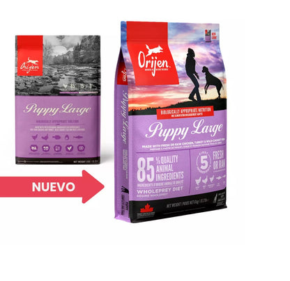 ORIJEN PUPPY LARGE Gabo y Gordo E Shop, la mejor tienda online en las Islas Canarias, España, tienda online para mascotas, perros, gatos, conejos, tortugas, animales, accesorios para mascotas en general. 
Gabo y Gordo E Shop in Canary Islands, the best store for pets, dogs, cats, rabbits, turtles, animals, pet accessories.