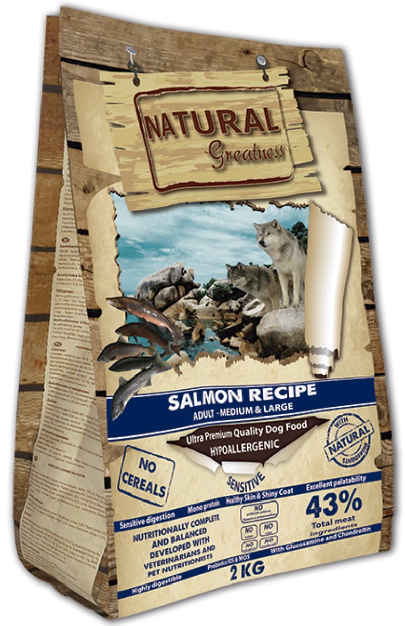 NATURAL GREATNESS RECETA DE SALMÓN PERROS SIN CEREALES en Gabo y Gordo Pet Shop, tienda online en las Islas Canarias, España, tienda online para mascotas, perros, gatos, conejos, tortugas, animales, accesorios para mascotas en general. 