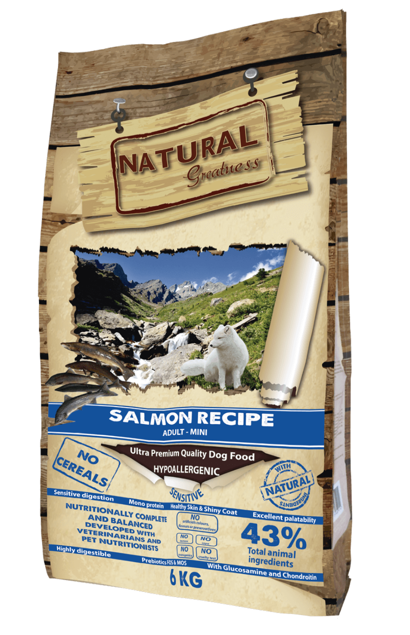 NATURAL GREATNESS RECETA DE SALMÓN PERROS MINI SIN CEREALES  en Gabo y Gordo Pet Shop, tienda online en las Islas Canarias, España, tienda online para mascotas, perros, gatos, conejos, tortugas, animales, accesorios para mascotas en general. 