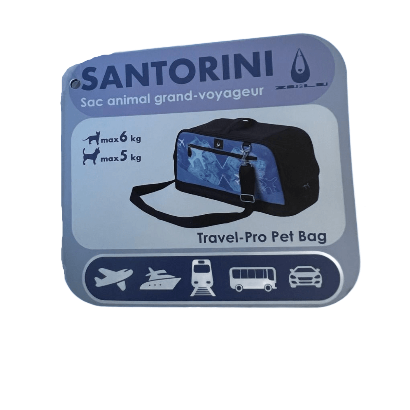 Bolso de transporte para su mascota Santorini azul ZU&LU (49 cm) 49 x 23 x 22 cm
