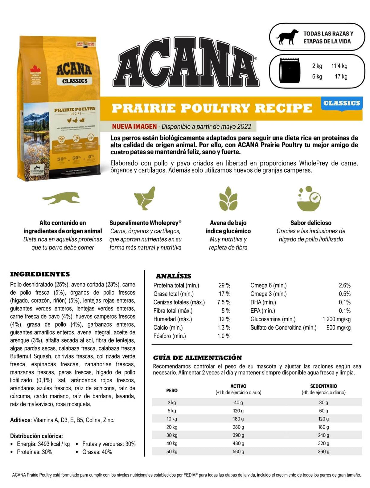 ACANA Classics Prairie Poultry pienso para perros con pollo fresco, cebada y avena, para todas las razas y etapas de vida