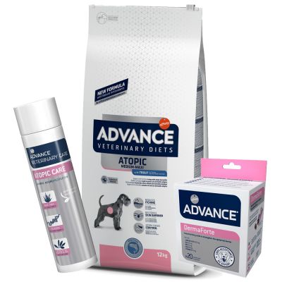 Saco de pienso veterinario ADVANCE Atopic Medium/Maxi con trucha para perros medianos y grandes.