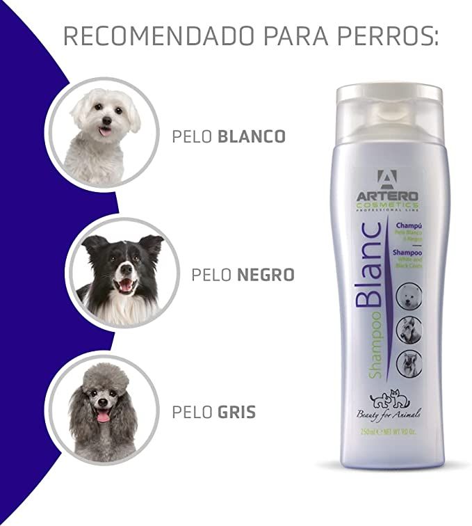 Artero Champú Blanc 250 ml para realzar blanco, negro y gris en perros y gatos