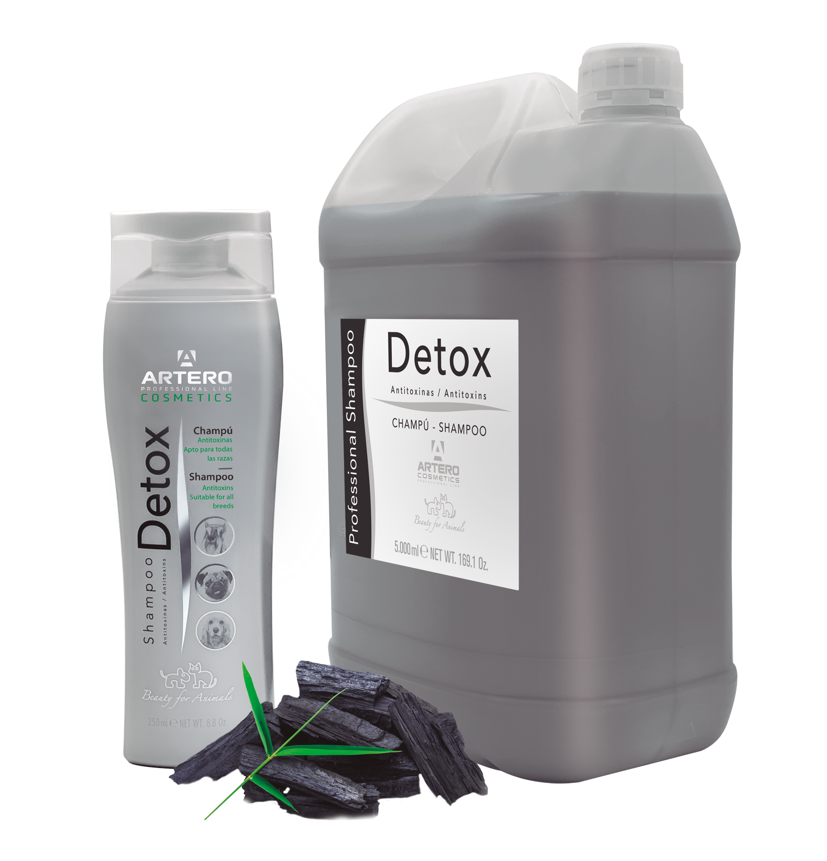 Champú profesional Artero Detox con carbón activo para perros y gatos, formato 5 litros
