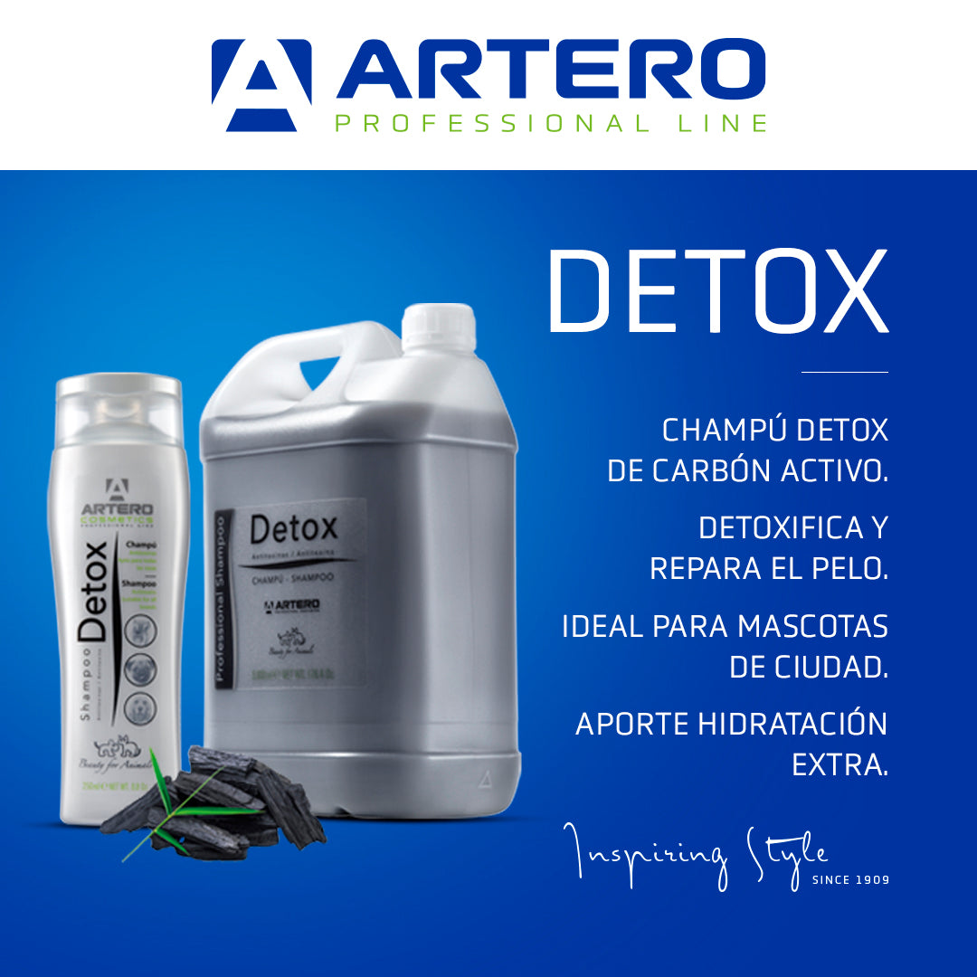 Champú profesional Artero Detox con carbón activo para perros y gatos, formato 5 litros