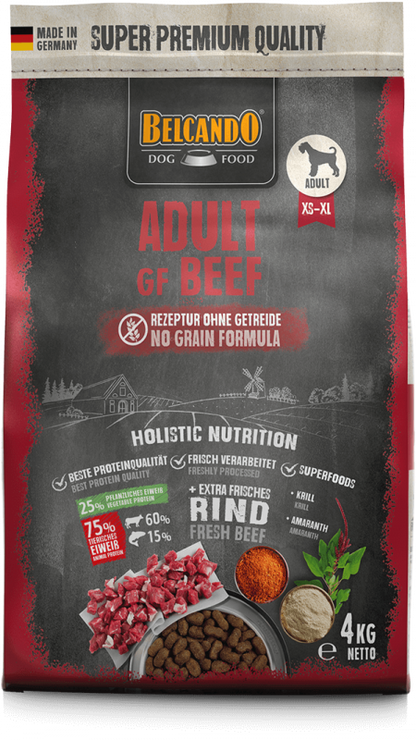 BELCANDO Adult Grain Free Beef pienso sin cereales y sin pollo con 40 % de carne fresca de ternera para perros adultos