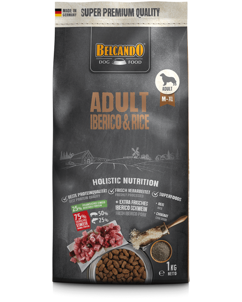 BELCANDO Adult Iberico & Rice pienso con 30 % de cerdo ibérico fresco y arroz para perros adultos