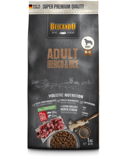 BELCANDO Adult Iberico & Rice pienso con 30 % de cerdo ibérico fresco y arroz para perros adultos