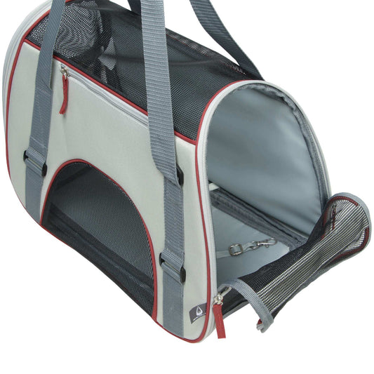 Bolso transportín ZU&LU modelo Alor SharkSkin gris de 47 cm para perros y gatos pequeños, seguro, transpirable y con diseño moderno.