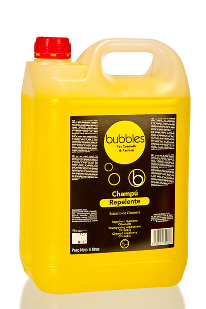Envase de champú BUBBLES Citrofresh con citronela y aroma cítrico.
