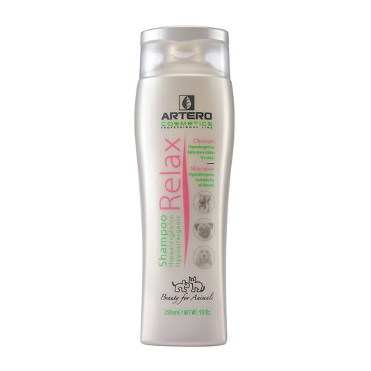 Champú Artero Relax de 250 ml para perros y gatos con piel sensible, hipoalergénico y relajante.
