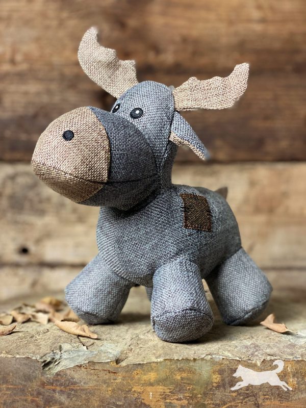 Country Dog Moose alce de peluche de 21 x 21 cm para perros con lona, doble costura, chirriador y material reciclado