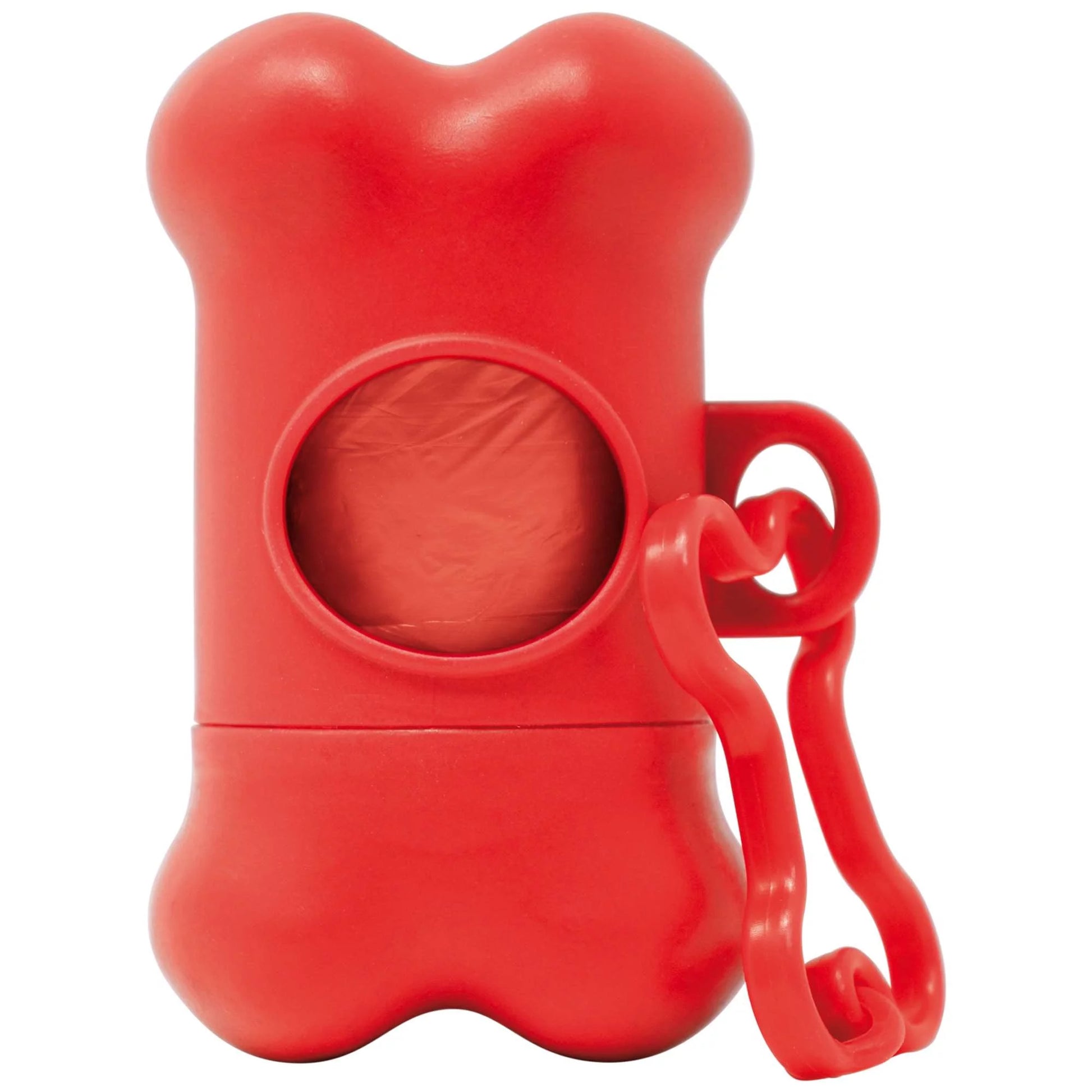 Dispensador rojo con mosquetón y 15 bolsas sanitarias para recoger excrementos de mascotas