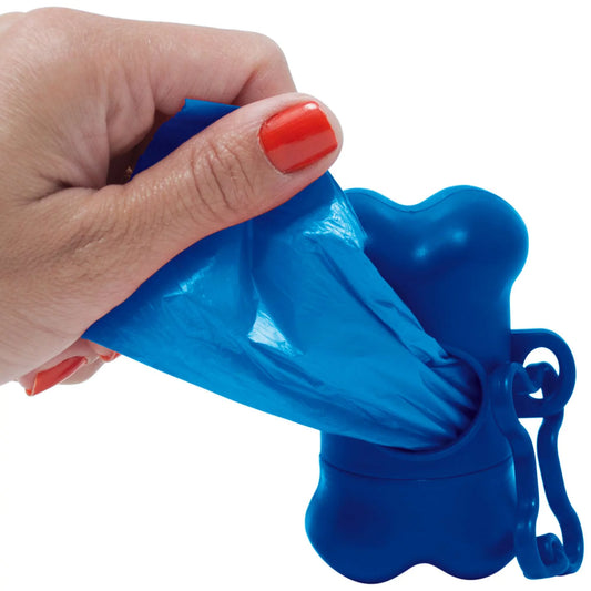 Dispensador rojo con mosquetón y 15 bolsas sanitarias para recoger excrementos de mascotas