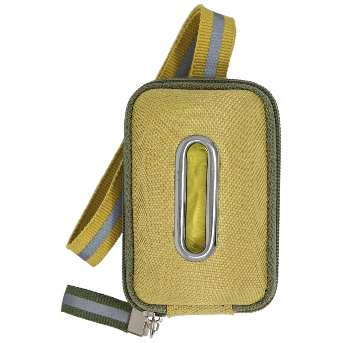 Dispensador textil reflectante de bolsas para perro con cremallera y rollo de 15 bolsas higiénicas