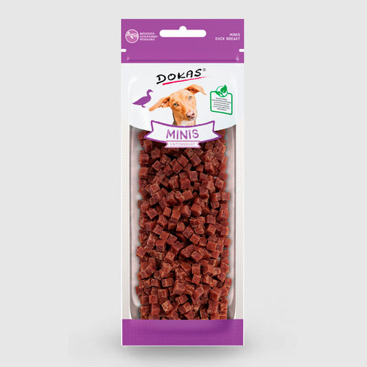 Snack DOKAS Minis pechuga de pato 70g para perros ideal entrenamiento y paseo en Canarias