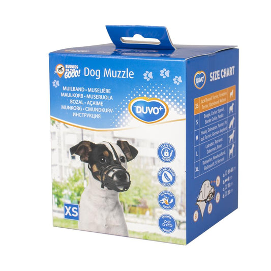 Bozal de goma Duvo ajustable con acolchado y frontal abatible para perros