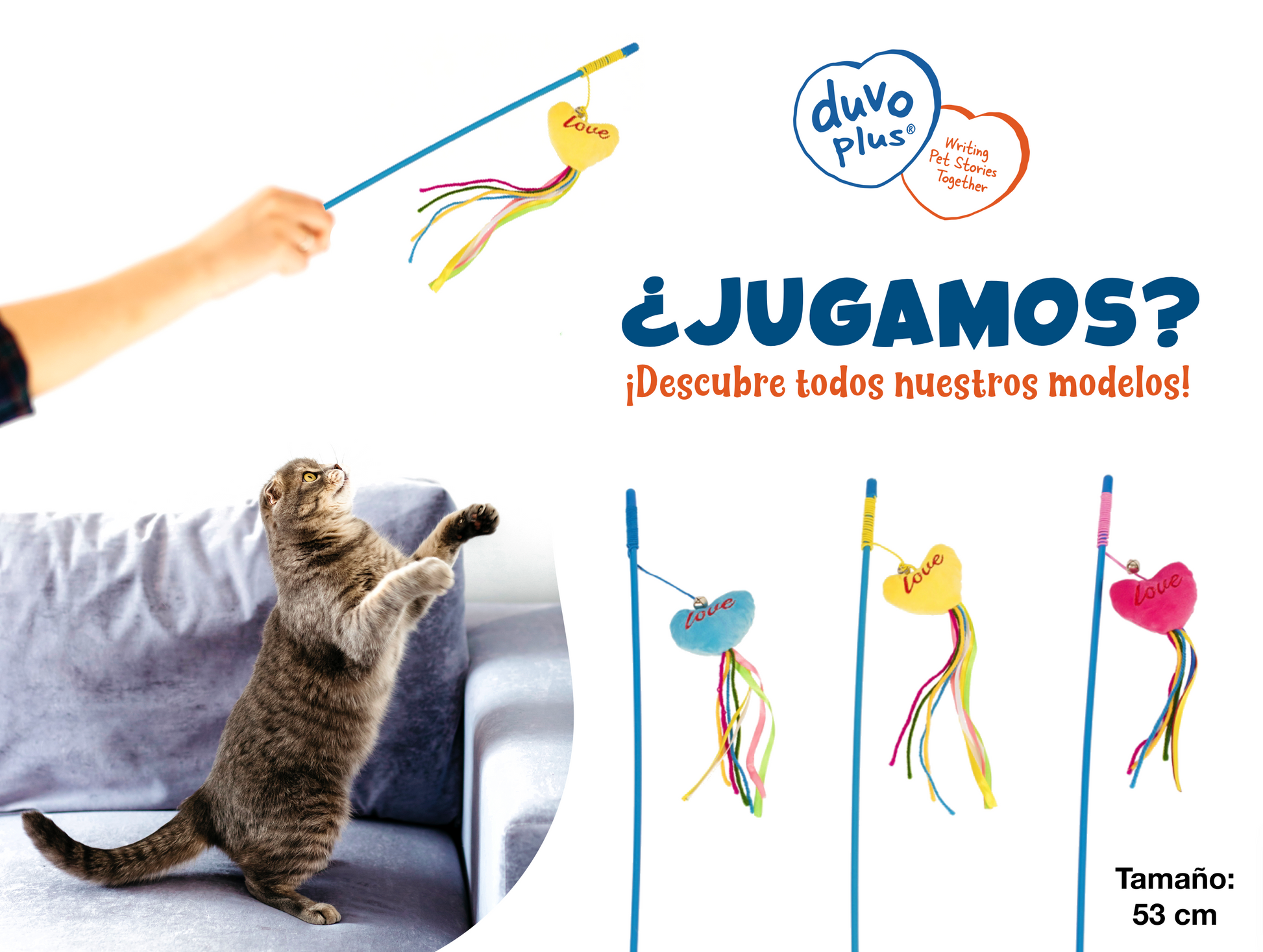 Juguete interactivo Duvo Caña Love para gatos con catnip 53 cm