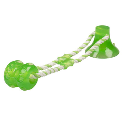 Juguete DUVO con ventosa para perros con cuerda y pelota con ranuras limpiadoras