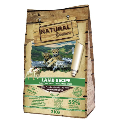 NATURAL GREATNESS receta de Cordero Mini Starter | Pienso para cachorros y perros adultos pequeños en Gabo y Gordo E Shop, la mejor tienda online en las Islas Canarias, España, tienda online para mascotas, perros, gatos, conejos, tortugas, animales, accesorios para mascotas en general. 
Gabo y Gordo E Shop in Canary Islands, the best store for pets, dogs, cats, rabbits, turtles, animals, pet accessories.