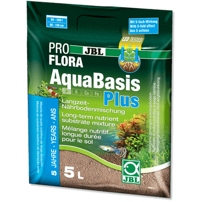 Envase de JBL AquaBasis Plus, sustrato nutritivo para acuarios de agua dulce con plantas.