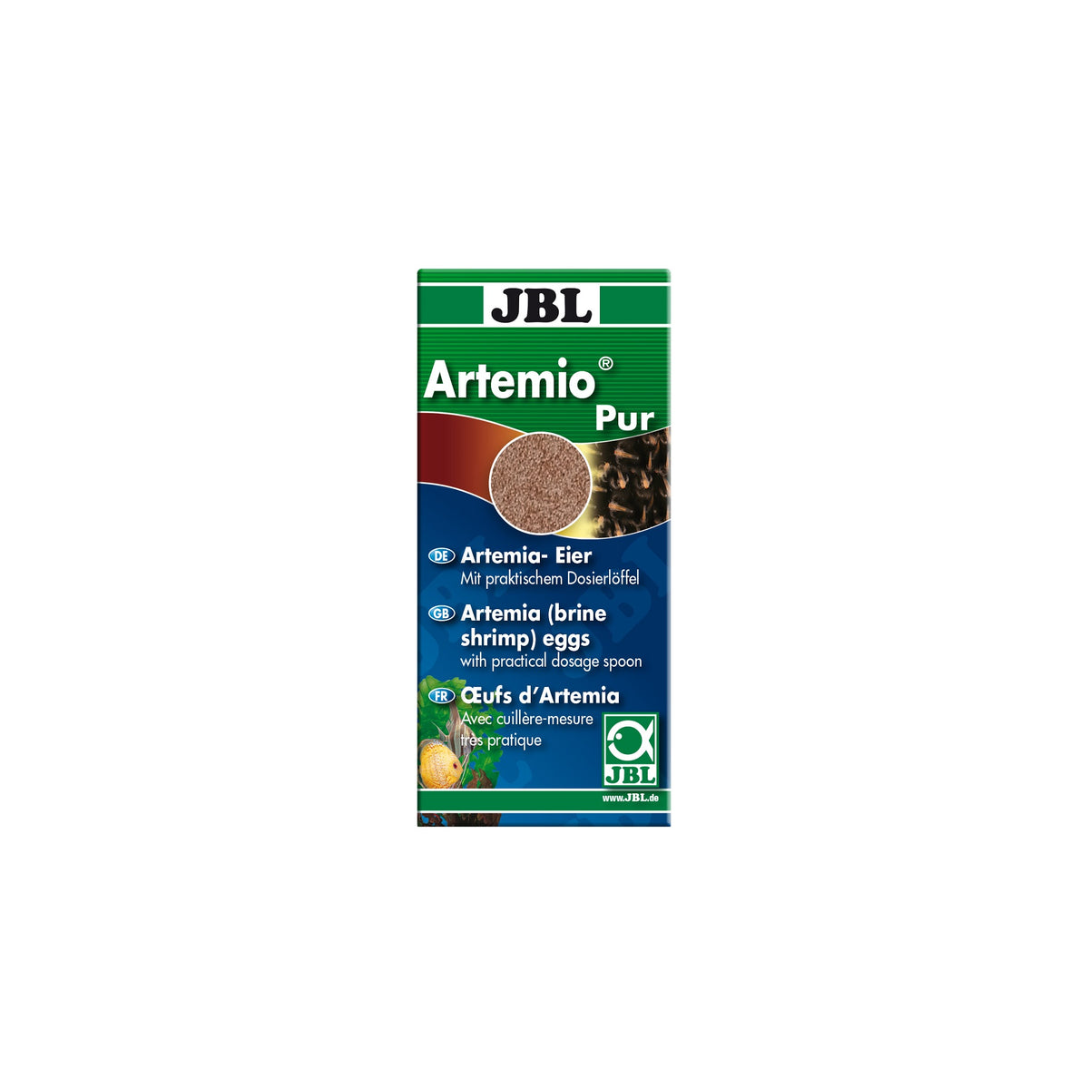 Bote de JBL ArtemioPur de 40 ml con huevos de artemia para cultivar alimento vivo para peces.