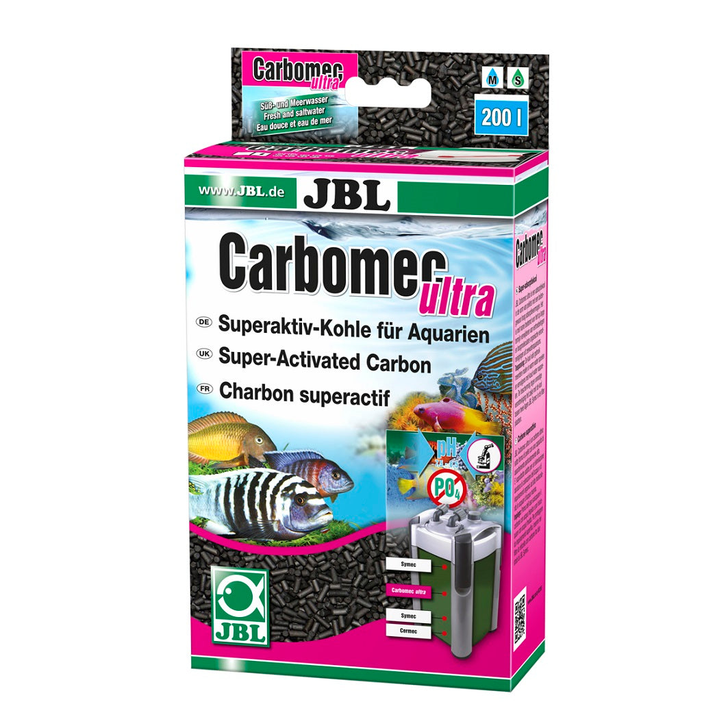 Envase de JBL Carbomec Ultra 500, carbón activo para acuarios marinos, Malawi y Tanganika.