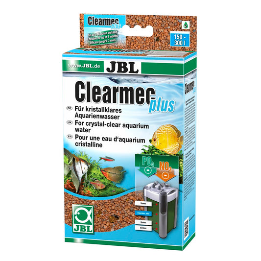 Envase de JBL Clearmec Plus de 600 ml, material filtrante para acuarios de agua dulce.