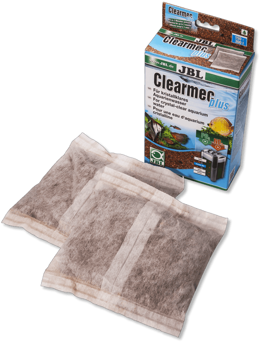 Envase de JBL Clearmec Plus de 600 ml, material filtrante para acuarios de agua dulce.