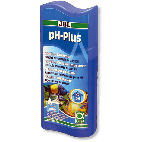 Envase de JBL pH-Plus de 100 ml para elevar el pH y KH en acuarios de agua dulce y marinos.