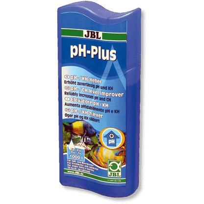 Envase de JBL pH-Plus de 100 ml para elevar el pH y KH en acuarios de agua dulce y marinos.