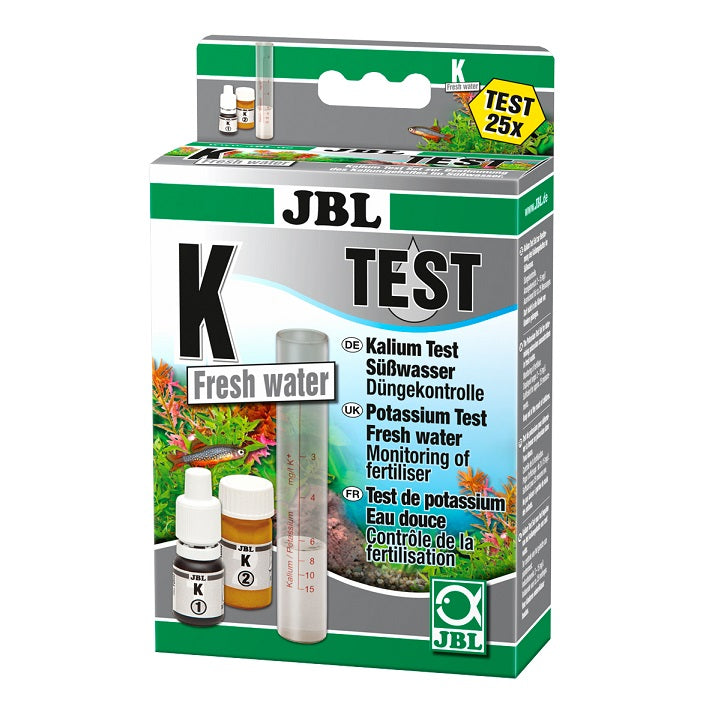 Kit JBL ProAquaTest K para medir el potasio en acuarios de agua dulce.