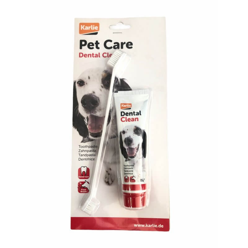 Karlie Flamingo Pet Care set dental para perros con pasta dentífrica de 85 g y cepillo de dientes de doble cabezal